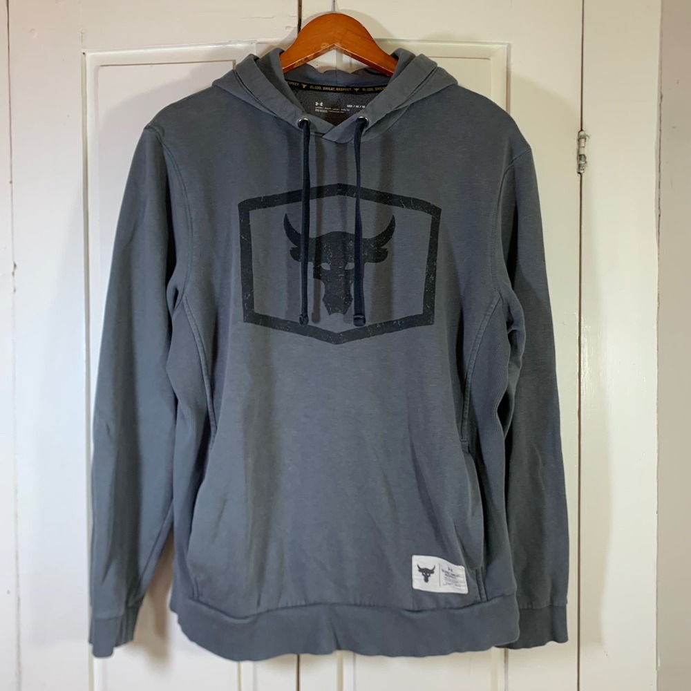 Under Armour Project Rock Mens Gray Brahma Bull Pullover Hoodie Medium MD